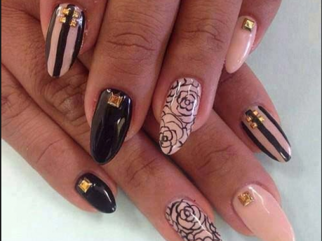 black and white oval nail design