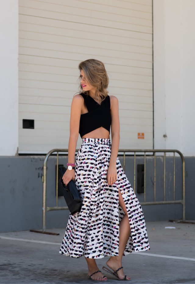 Gorgeous Printed Maxi Skirt and Black Top