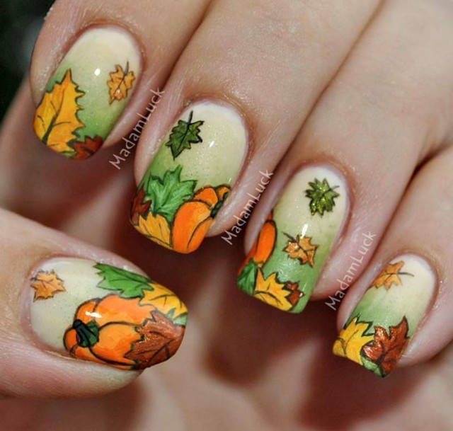 inspired 2014 thanksgiving leaf and pumpkin nails - ombre nails glitter-f63966