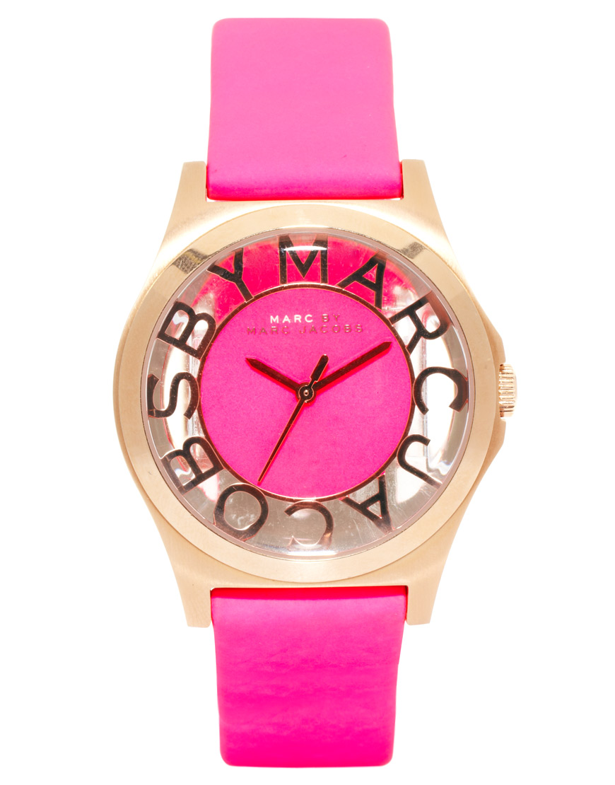 Marc By Marc Jacobs Henry Skeleton Pink Leather Strap Watch