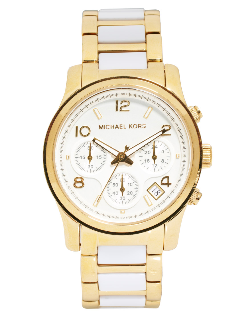 Michael Kors Runway White And Gold Strap Chronograph Watch