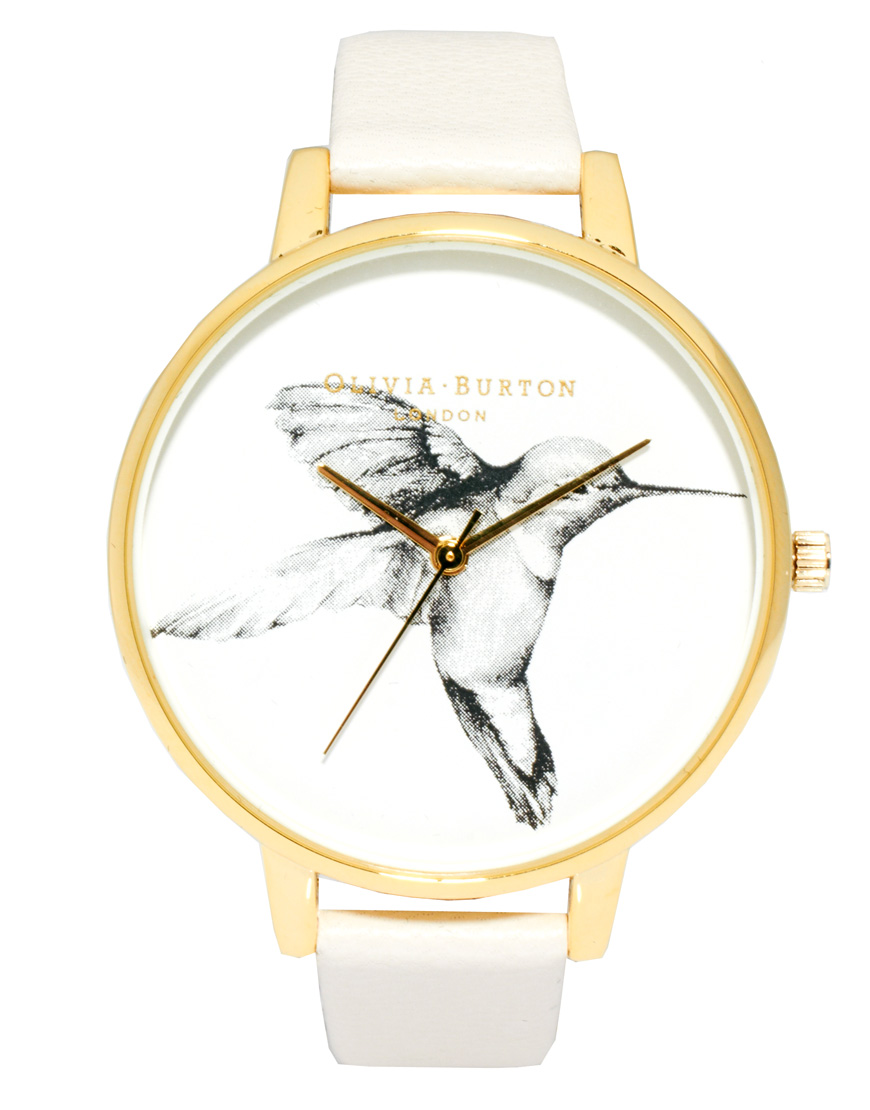 Olivia Burton Mink Leather Watch With Hummingbird Print Face