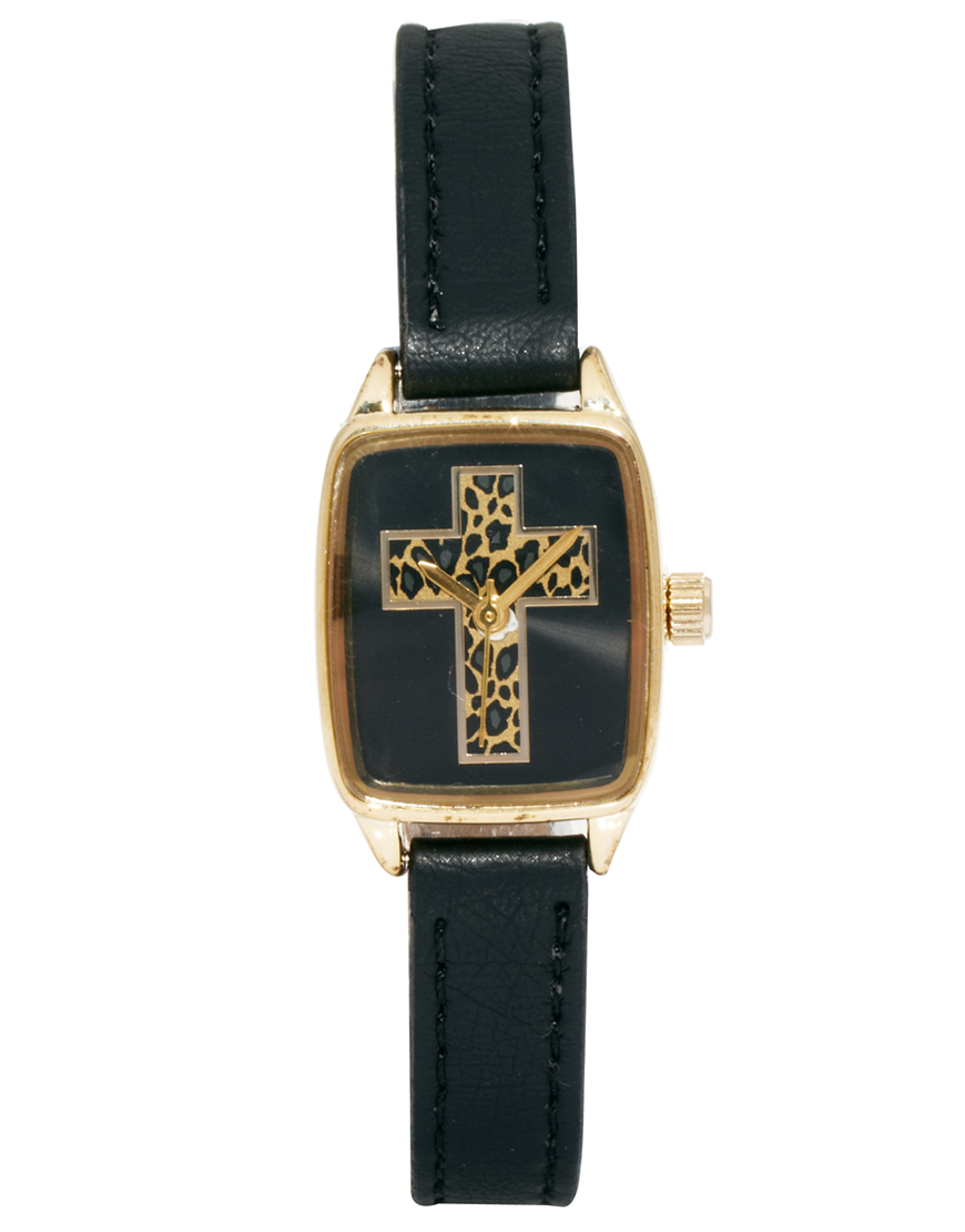 River Island Square Leopard Cross Helen Watch