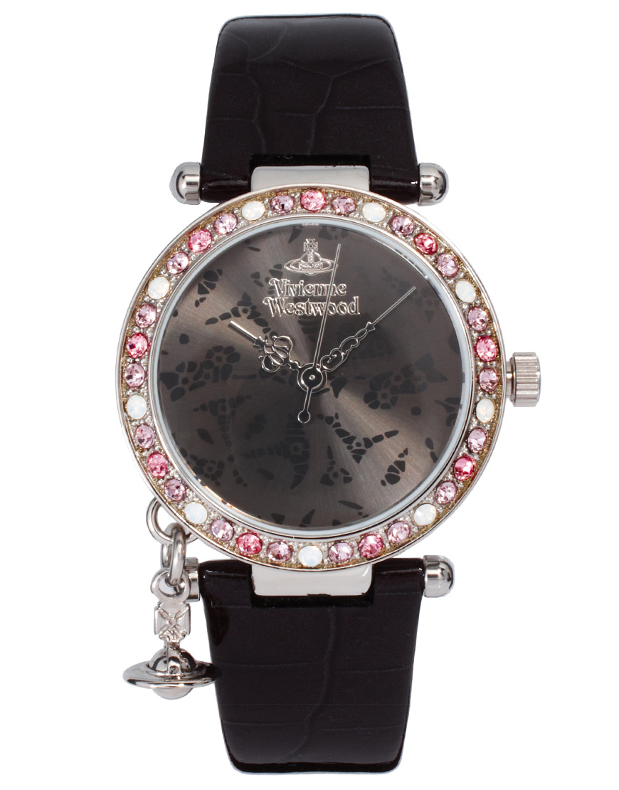 Vivienne Westwood Orb In Black With Diamante Detail Watch