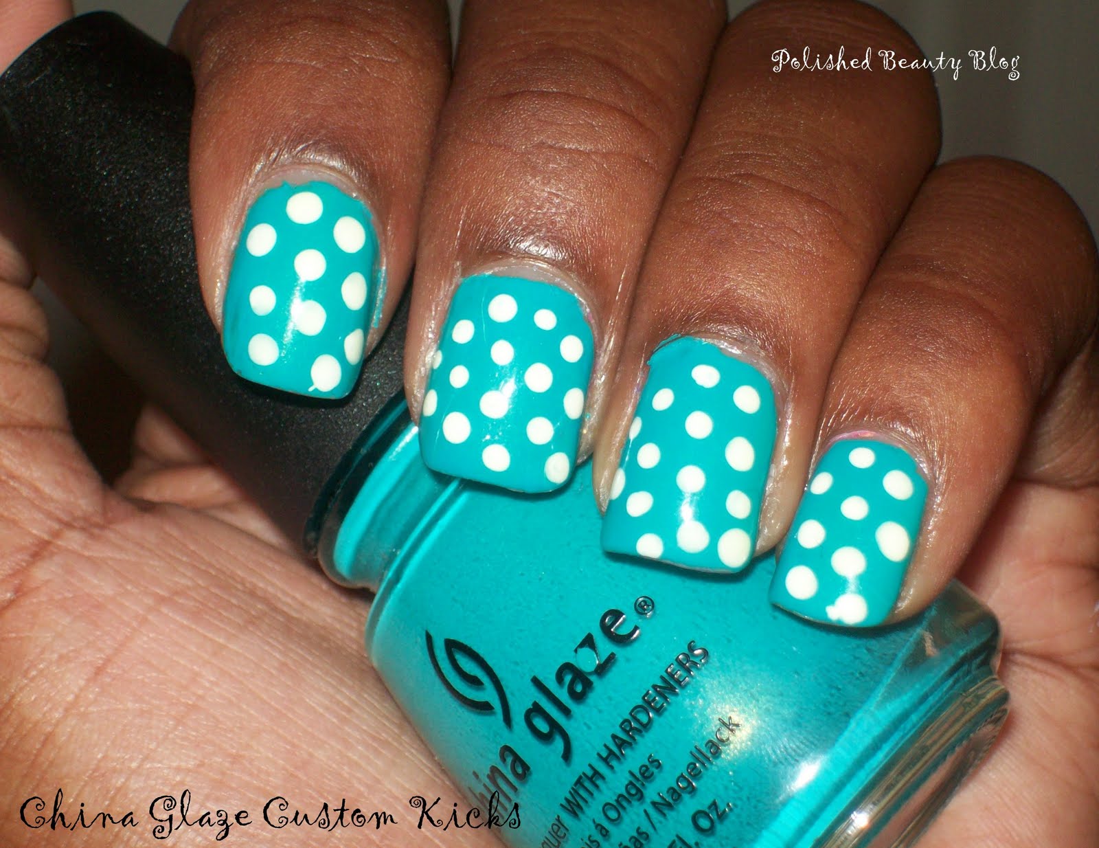 Blue and White Polka Dot Nails with Rhinestones - wide 6