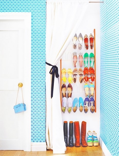 Cover a shoe rack with a curtain