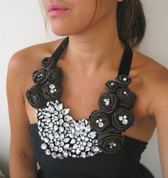 Pure Silk Rosette Statement Bib Necklace