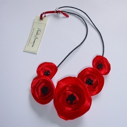 Red Poppy Fabric Flower Necklace