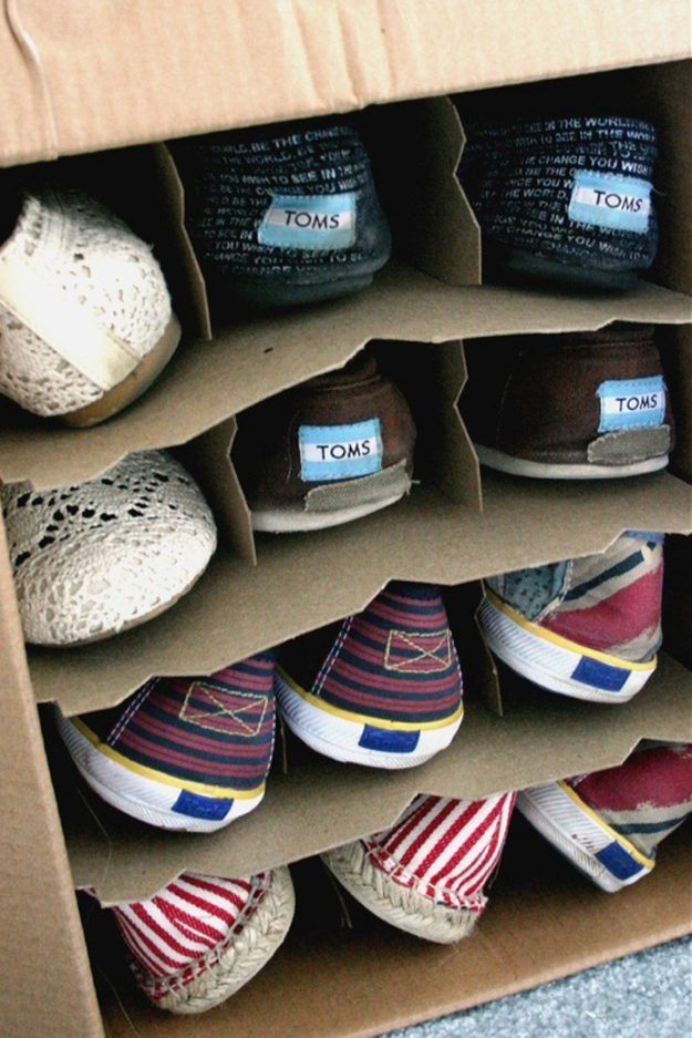 Store your shoes in wine boxes under the bed