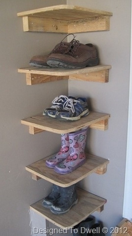 Take up unused space by putting up shelves in the corner of the garage