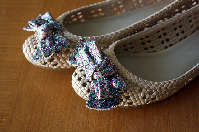 glittered-bow ballet flats