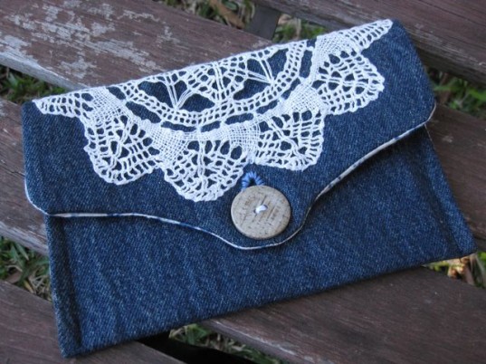 Lace Denim Clutch