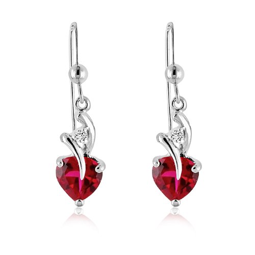 3.00 Carat tw Ruby & White Sapphire Heart Drop Earrings in Sterling Silver