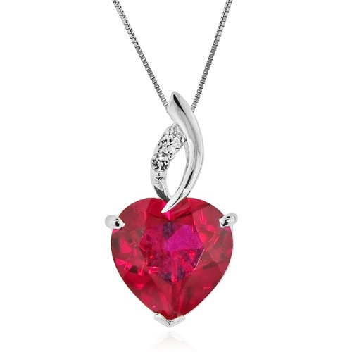 7.50 Carat tw Ruby & White Sapphire Heart Pendant in Sterling Silver with Chain