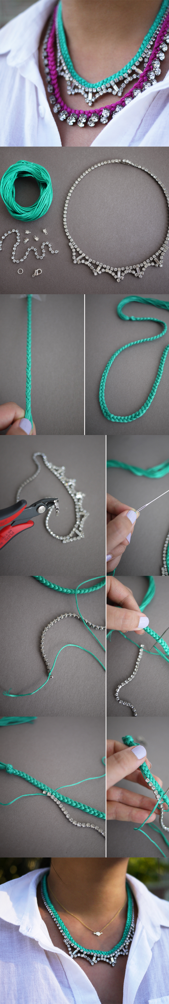 DIY Braided Rhinestone Necklace