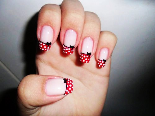 polka dot christmas french nails art - red christmas french manicure nail art-f82866