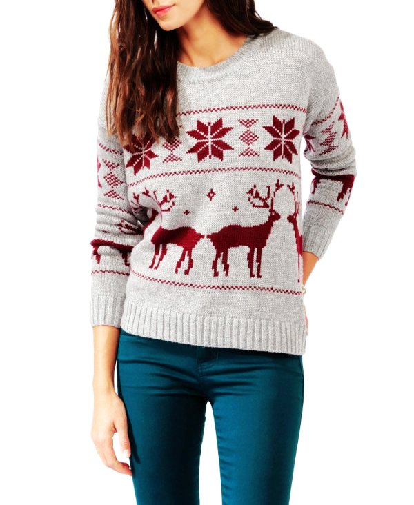 gray cartoon crochet christmas snowflake sweater - cute knit cartoon christmas snowflake sweater for-f63312