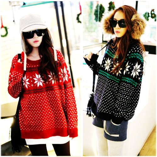 loose crochet christmas snowflake sweater - cute knit christmas snowflake sweater for girls-f86990