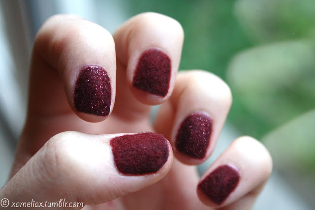 Burgundy Flocking Nails