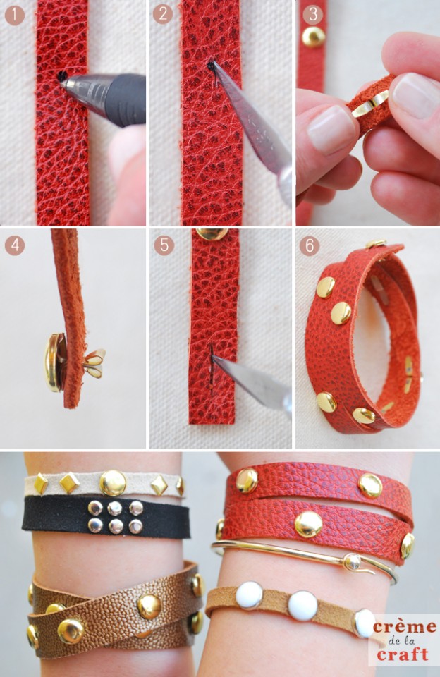 Craft-DIY-Project-Idea-Leather-Studded-Studs-Gold-Bracelet