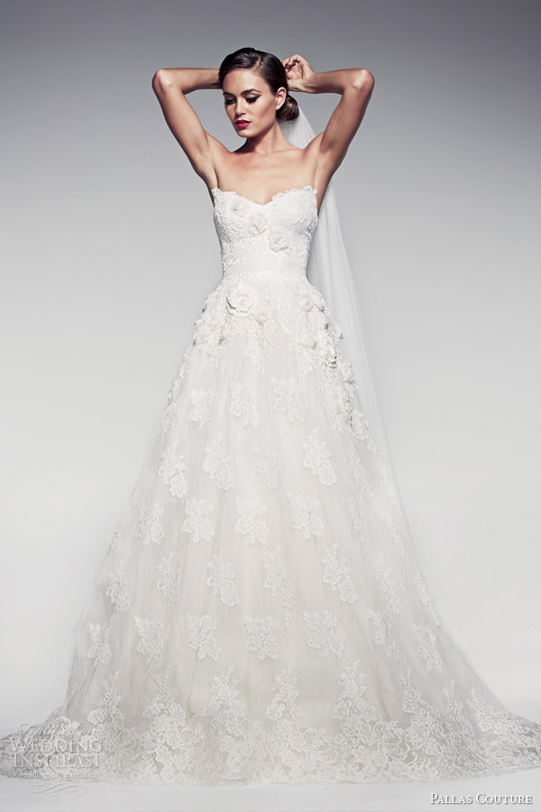 pallas-couture-bridal-2014-fleur-blanche-cappucina-lace-strapless-wedding-dress