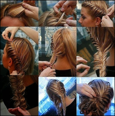 french braid-fishtail braid updo