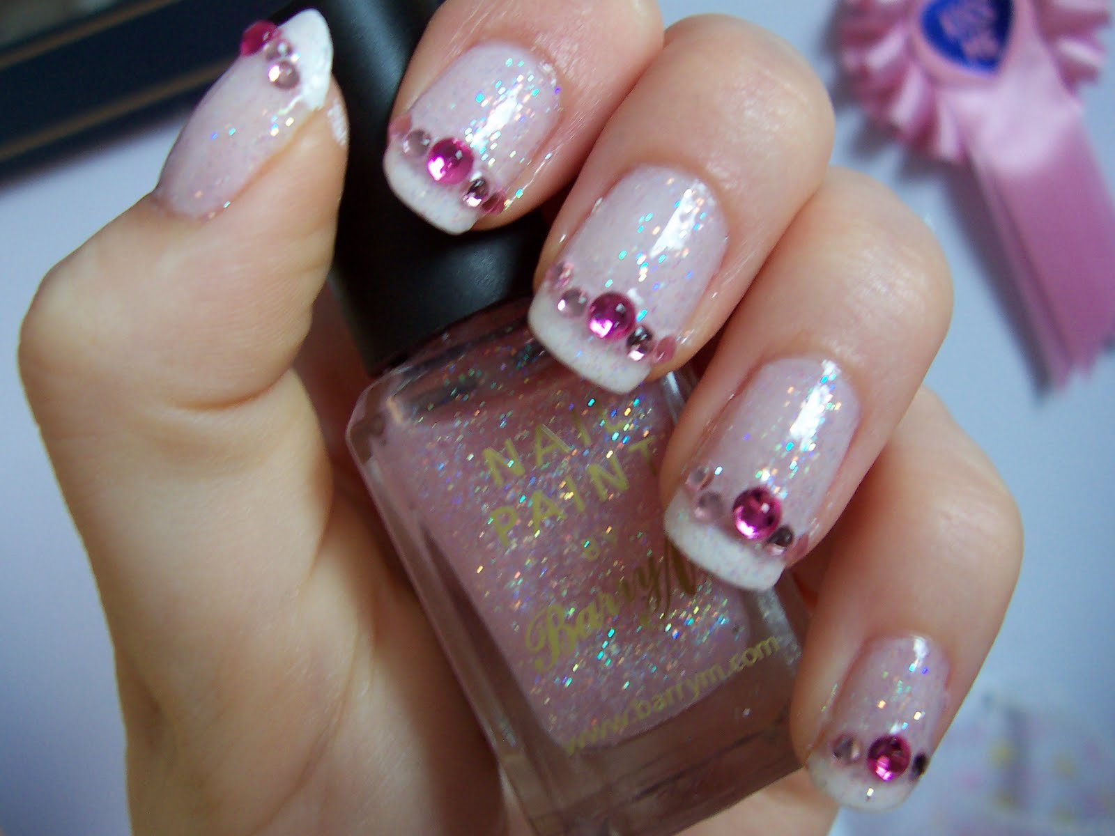 3. Pink and Gold Glitter Nail Art with Gems - wide 10