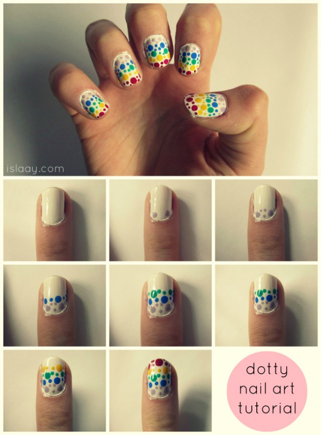 dotty nail art tutorial easy dotting tool cute polish cutepolish rainbow stripes spots easy free blog