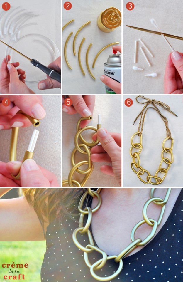 DIY-Gold-Chain-Link-Necklace-Jewelry-Spray-Paint-Tubes-Upcycle