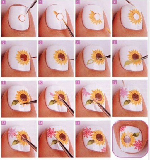 How-To-Make-Cute-Sunflower-Nail-Art-Step-By-Step-DIY-Tutorial-Instructions-512x548