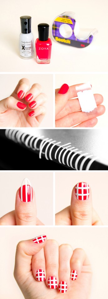 diy-nails-general-catchy-red-and-white-plaid-nail-art-tutoial-with-scotch-tape-idea-diy-nail-art