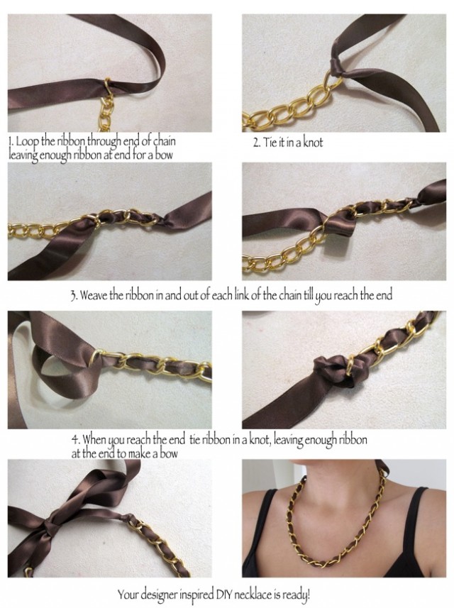 step by step diy chain and ribbon necklace tutorial