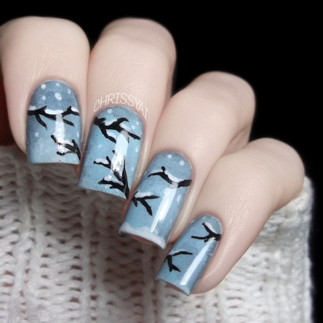 general-exquisite-winter-nail-art-design-idea-with-snowy-trees-and-white-snow-dots-on-blue-nails-idea-winter-nail-designs