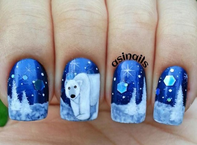 trees-snow-polar-bear-winter-nails