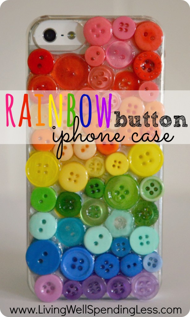 Rainbow-Button-iPhone-Case.-This-is-so-cool-Make-a-custom-iPhone-case-with-just-a-5-clear-generic-cover-some-spare-buttons.-Great-gift-idea-614x1024