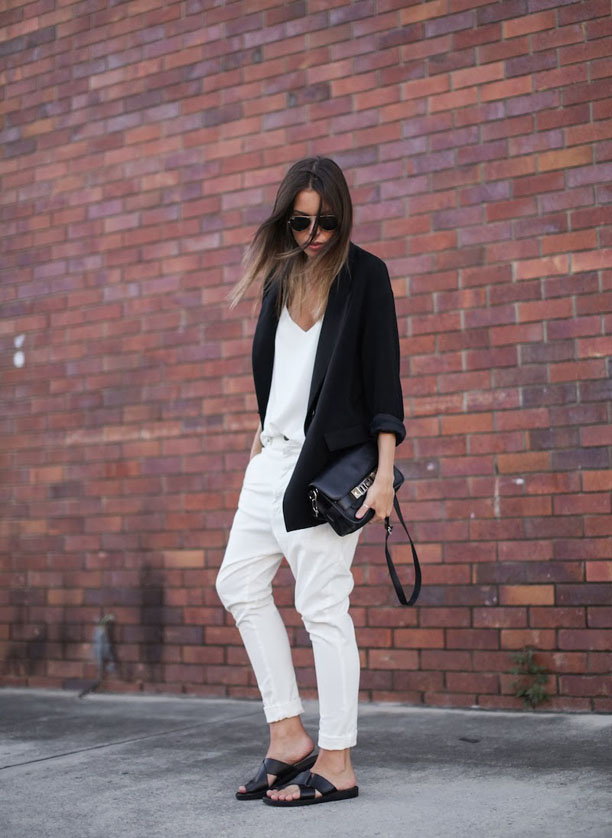 modern-legacy-fashion-blogger-Australia-Camilla-and-Marc-Zoya-Cami-white-Tibi-Bassike-Lo-Slung-pant-Zara-boyfriend-blazer-Proenza-Schouler-PS11-Mini-slide-sandals-monochrome-street-style-5-of-7