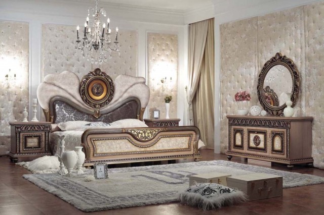 King-Bedroom-Styles-Escorted-By-Luxury-King-Size-Bed-As-Well-As-Oval-Carving-Mirrored-Bedroom-Furniture-Vanity-As-Well-As-Tufted-Wall-Decors-Plan-Classic-And-Elegant-Mirrored-Bedroom-945x629