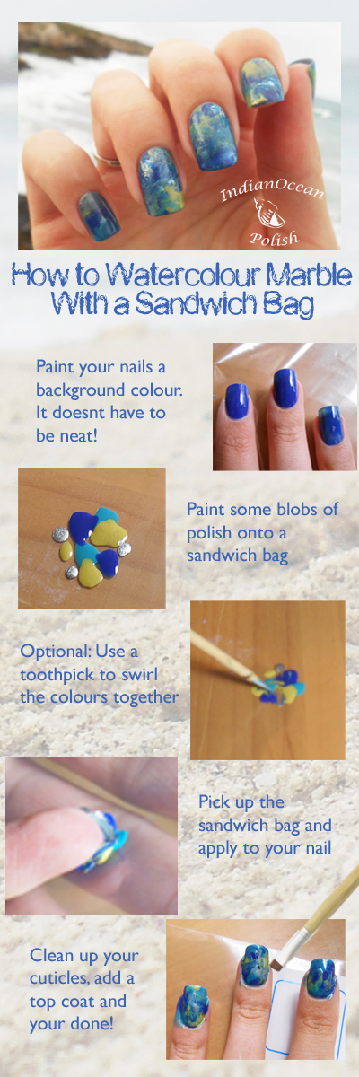 How to Sandwich bag marble smear mani ocean colours nail art tutorial