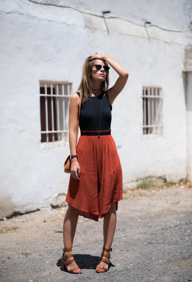 Comfy Midi Skirt and Black Top 