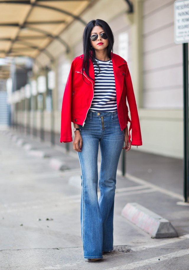 CommeDeGarcons_StripeShirt_Maguire_FlareDenim_Coach_BoroughBag_CurrentElliot_Red_Jacket_RonHermanStyle-11