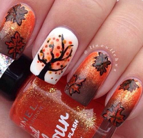 2014 thanksgiving leaf autumn ombre nails polish art - tree leaves pattern diy -f58732