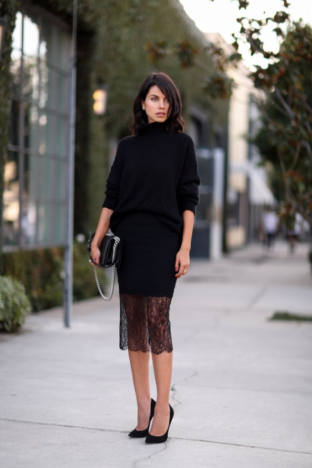 NICHOLAS_midi_lace_trim_skirt