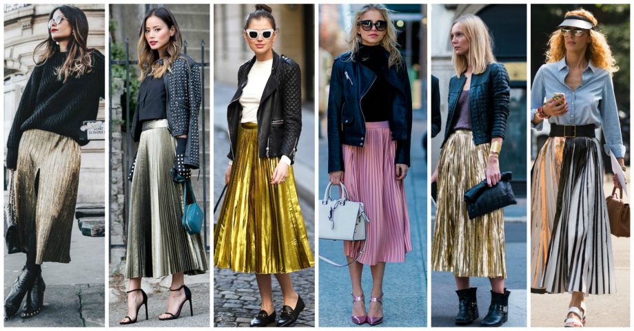 10 Lovely Outfits with Metallic Pleated Skirts